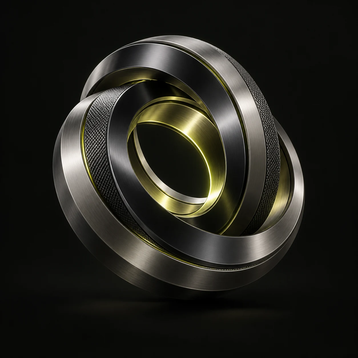 Interlocking titanium rings representing a coordinated AI workforce